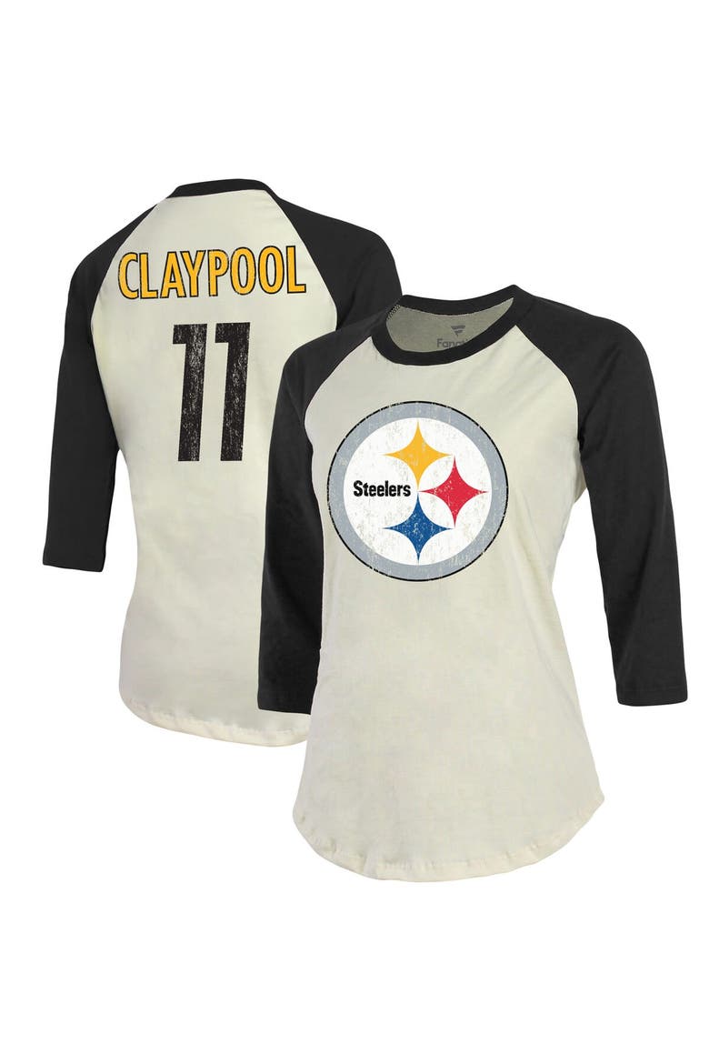 Women's Fanatics Branded Cream/Black Pittsburgh Steelers Player Raglan Name & Number 3/4-Sleeve T-Shirt, Main, color, Cream