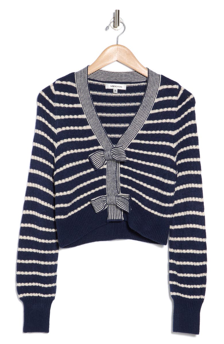 Vigoss Stripe Textured Bow Crop Cardigan, Alternate, color, 