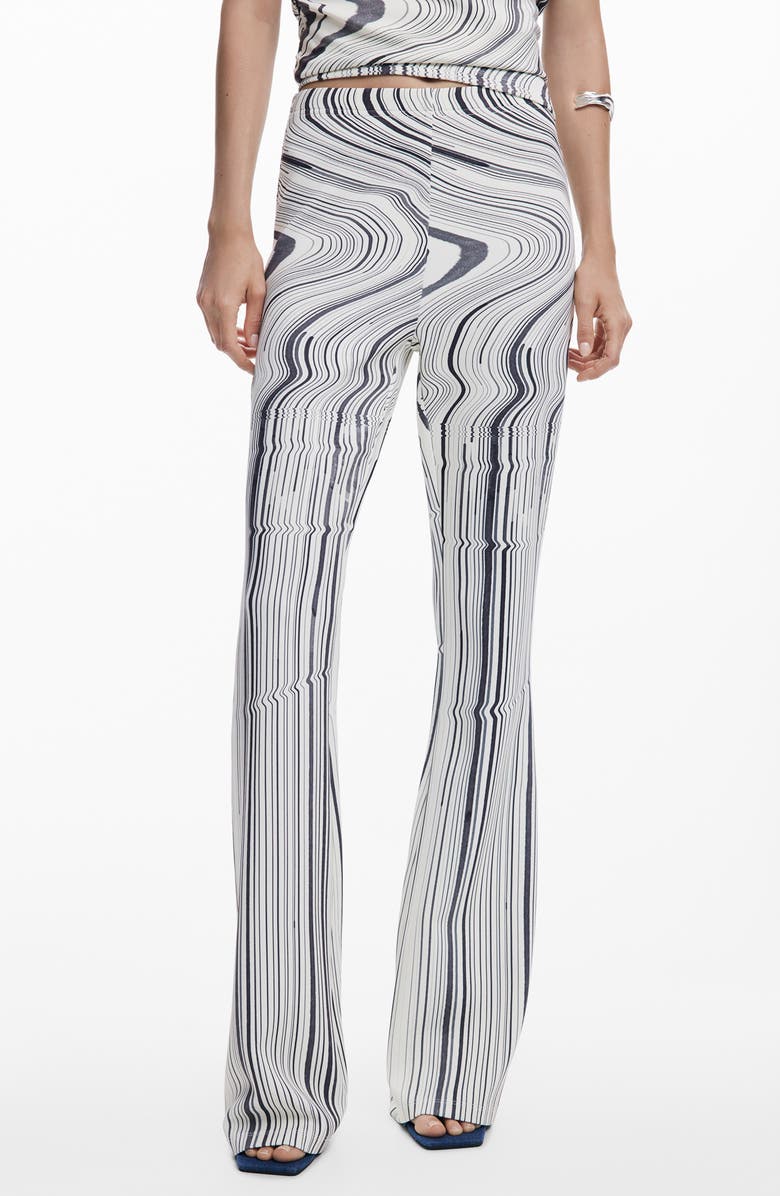 Desigual Distorted Stripe Flare Pants, Main, color, White