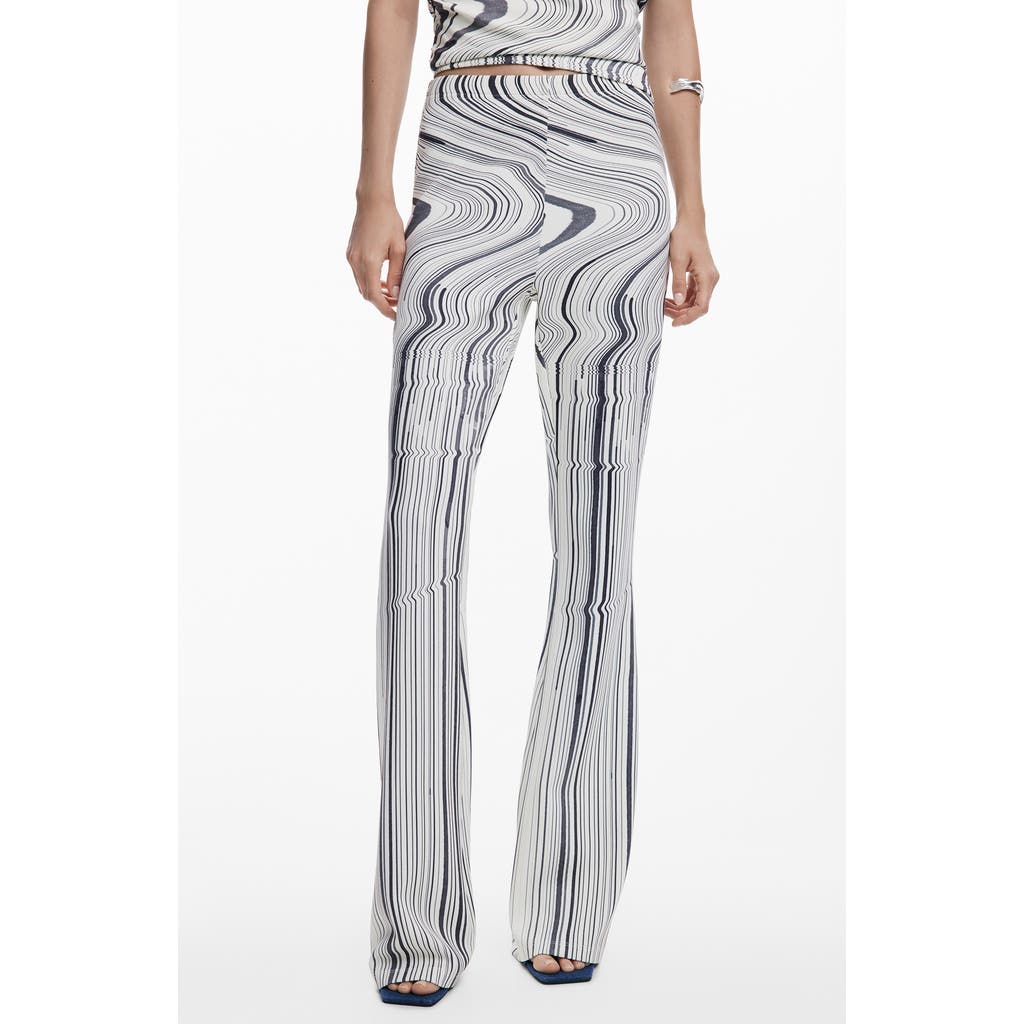 Desigual Distorted Stripe Flare Pants In Gray