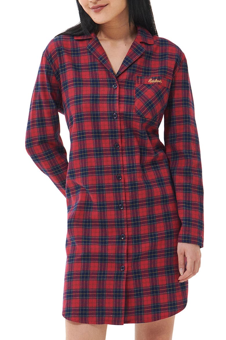 Etta Tartan Brushed Cotton Nightshirt, Main, color, SMALL RED TARTAN