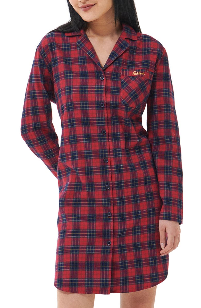 Barbour Etta Tartan Brushed Cotton Nightshirt, Main, color, Small Red Tartan