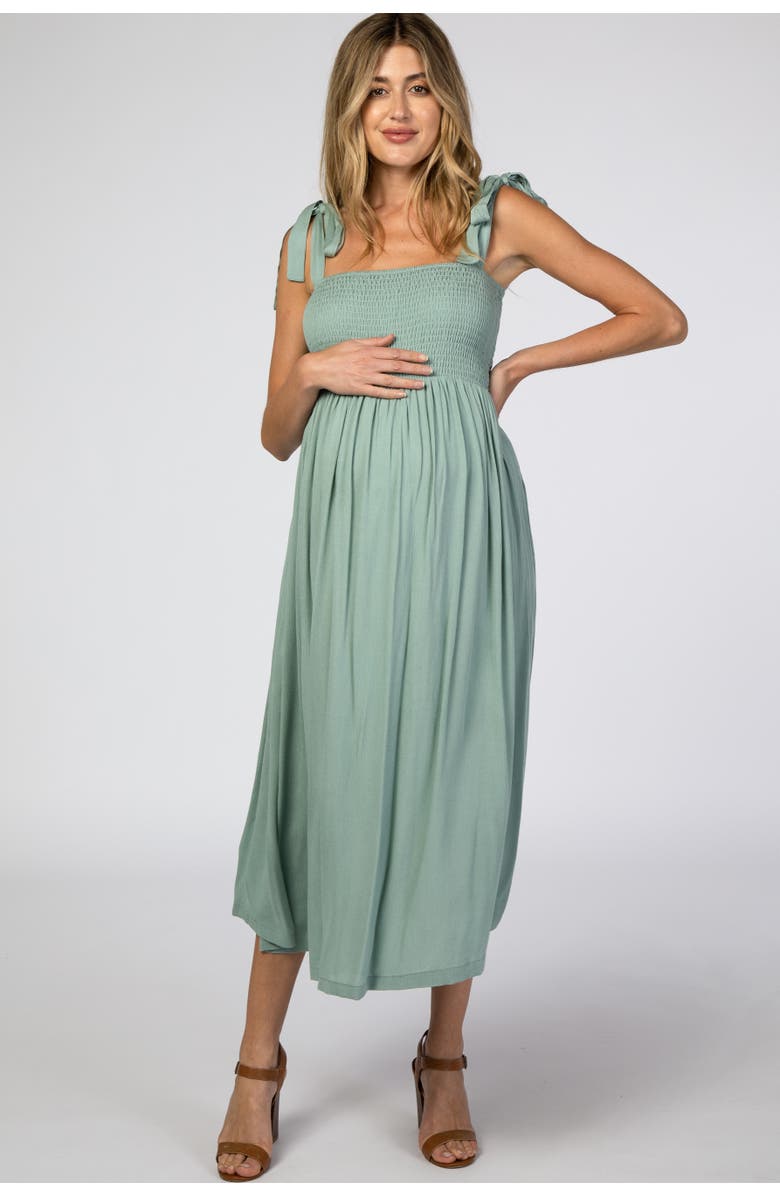 PinkBlush Smocked Tie Strap Midi Dress, Main, color, Mint Green
