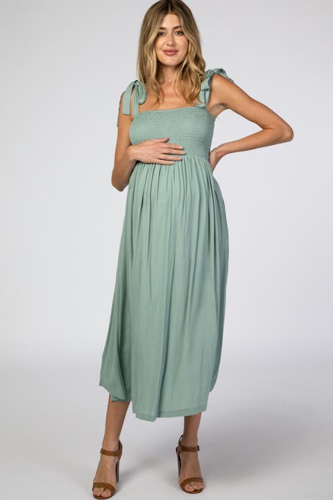 Smocked Tie Strap Midi Dress