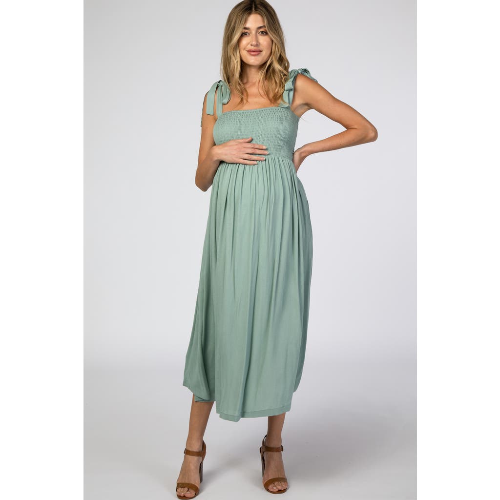 Pinkblush Smocked Tie Strap Midi Dress In Green