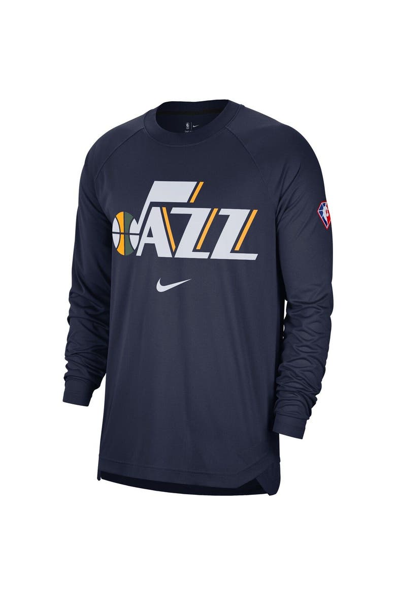 Men's Nike Navy Utah Jazz 75th Anniversary Pregame Shooting Performance Raglan Long Sleeve T-Shirt, Alternate, color, Navy