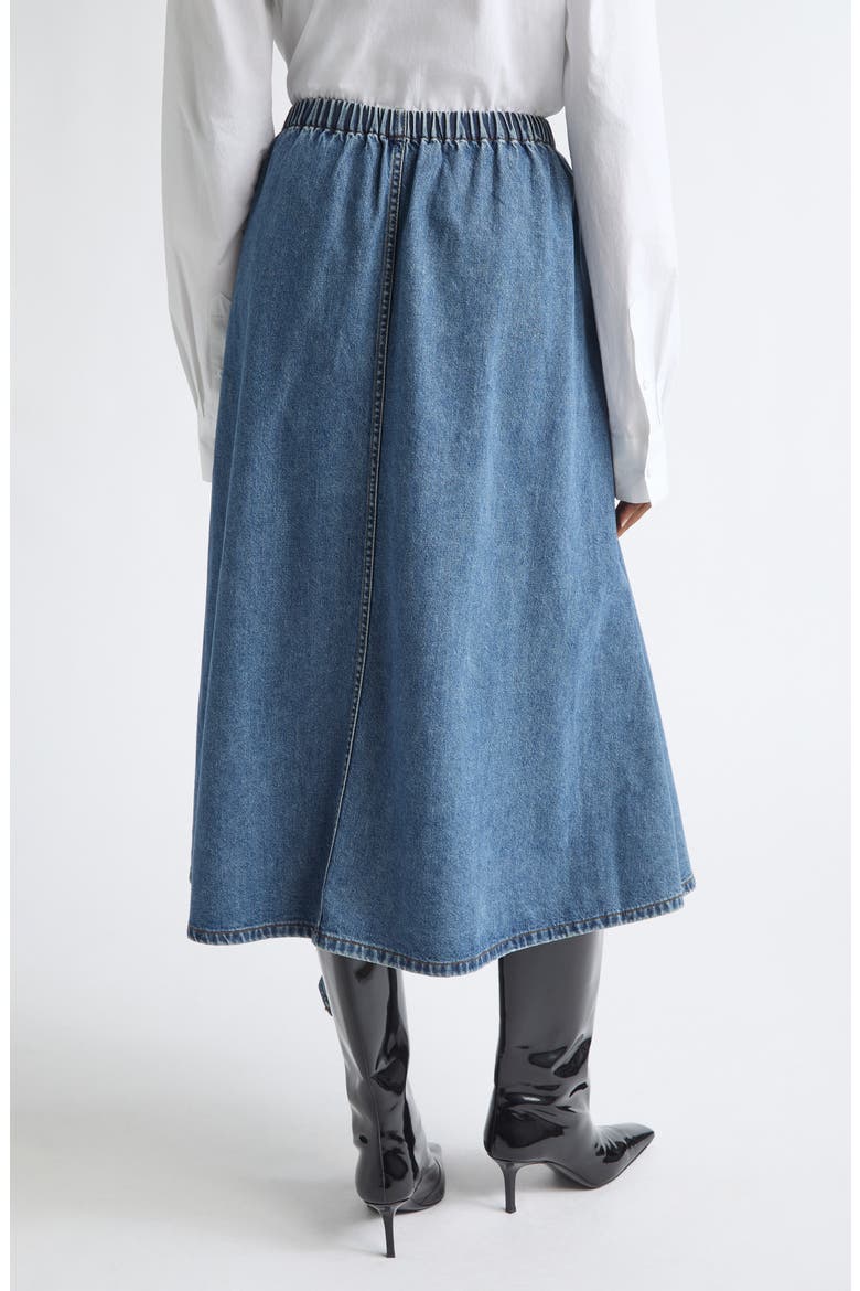Side Drape Banded Midi Skirt, Alternate, color, BLUE DENIM