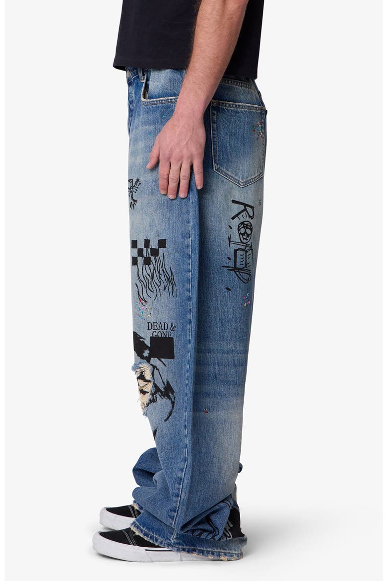 Mega Baggy Sketch Denim Jeans, Alternate, color, BLUE