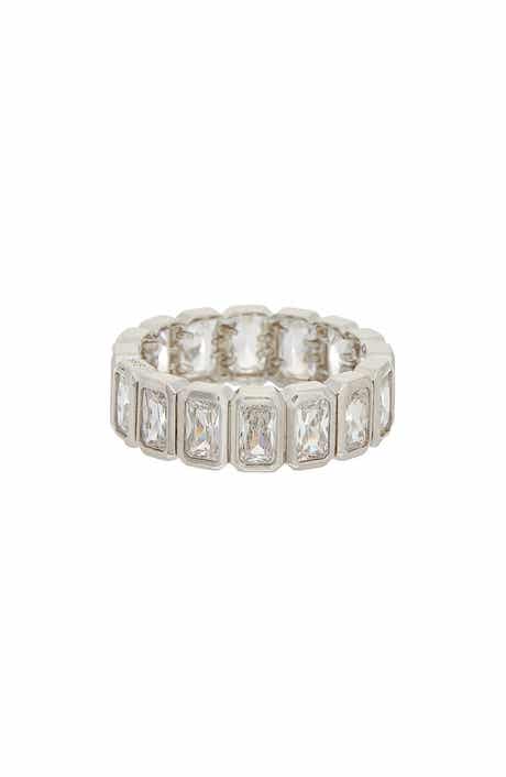 Emerald Cut White Topaz Eternity Ring