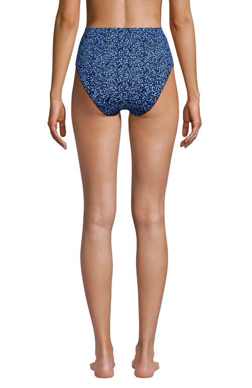 Lands' End Chlorine Resistant Smoothing Control High Waisted Bikini Bottoms In Navy/cloud Blue Ditsy Lilies
