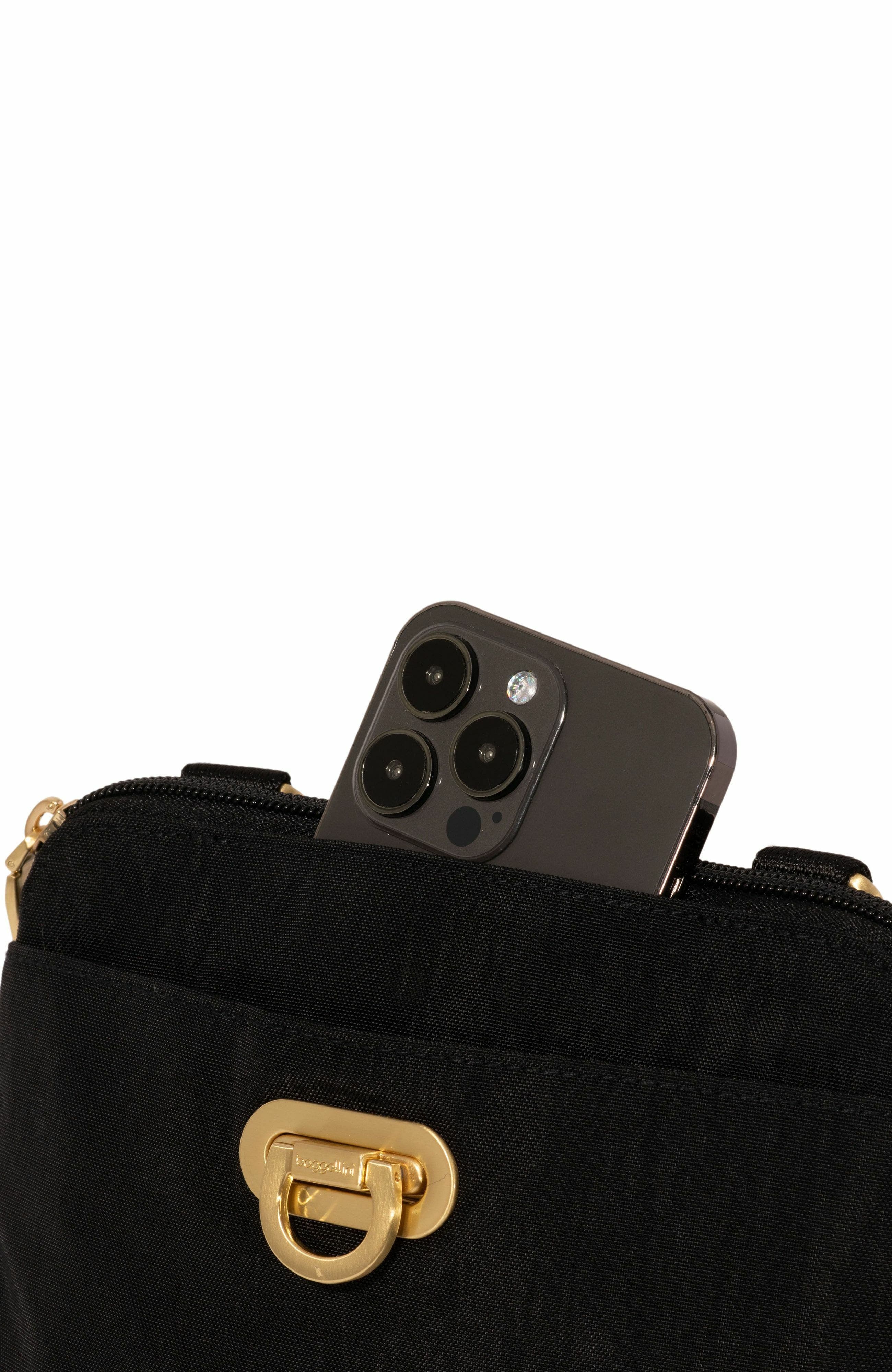 BAGGALLINI Coastal Flip Lock Mini Crossbody, Alternate, color, Black With Gold Hardware