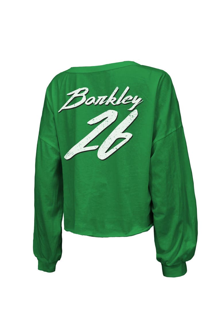 Women's Majestic Threads Saquon Barkley Kelly Green Philadelphia Eagles Name & Number Off-Shoulder Script Cropped Long Sleeve V-Neck T-Shirt, Alternate, color, Kelly Green