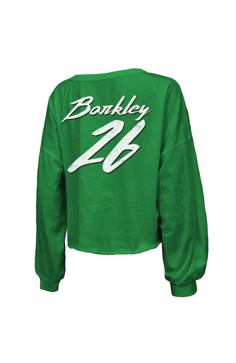 Majestic Threads Women's Majestic Threads Saquon Barkley Kelly Green Philadelphia Eagles Name & Number Off-Shoulder Script Cropped Long Sleeve V-Neck T-Shirt, Alternate, color, Kelly Green
