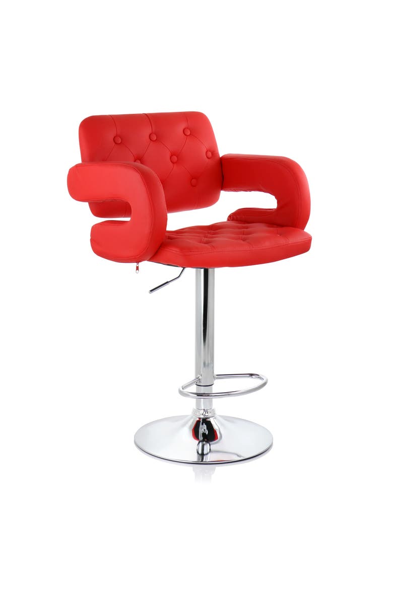 Faux Leather Tufted Bar Stool with Adjustable Height, Main, color, Red