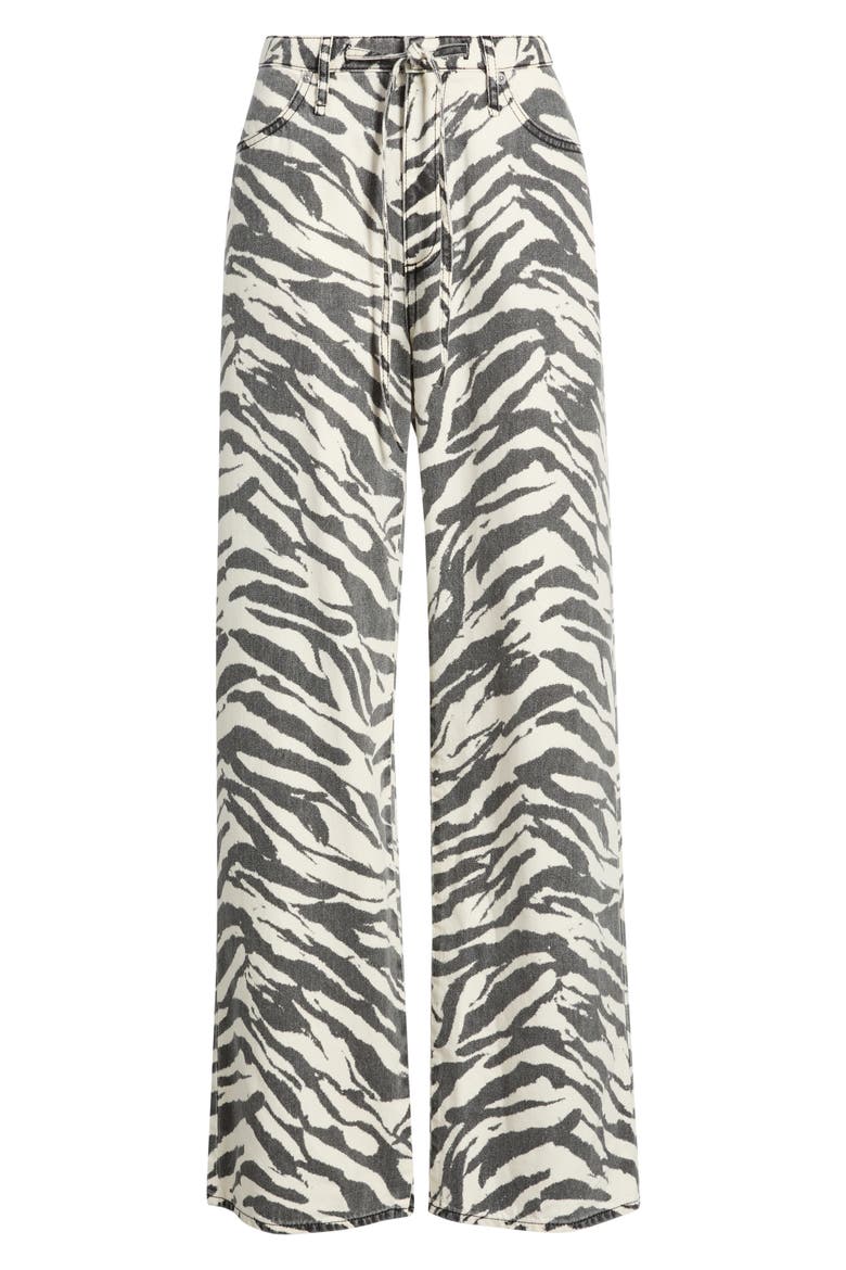 Phoebe Drawstring Zebra Print Wide Leg Jeans, Alternate, color, WASHED ZEBRA