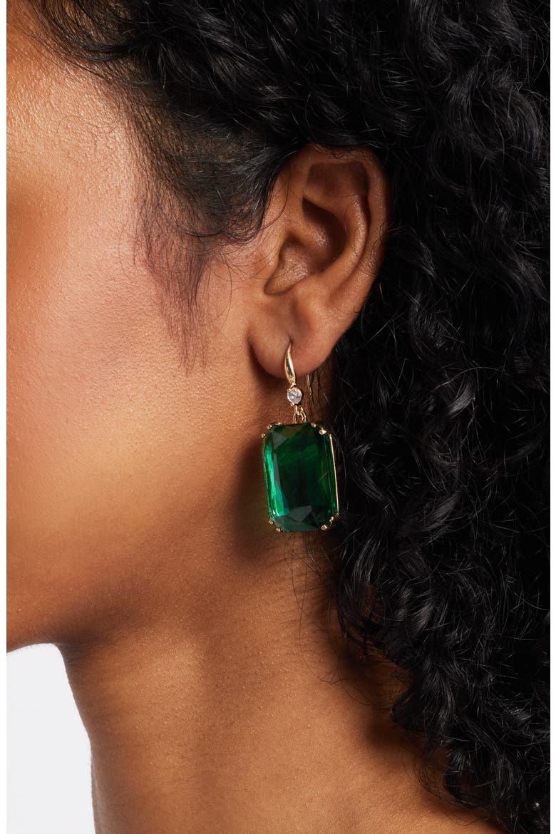 Soft Square Crystal Drop Earrings, Alternate, color, CLEAR-EMERALD-GOLD