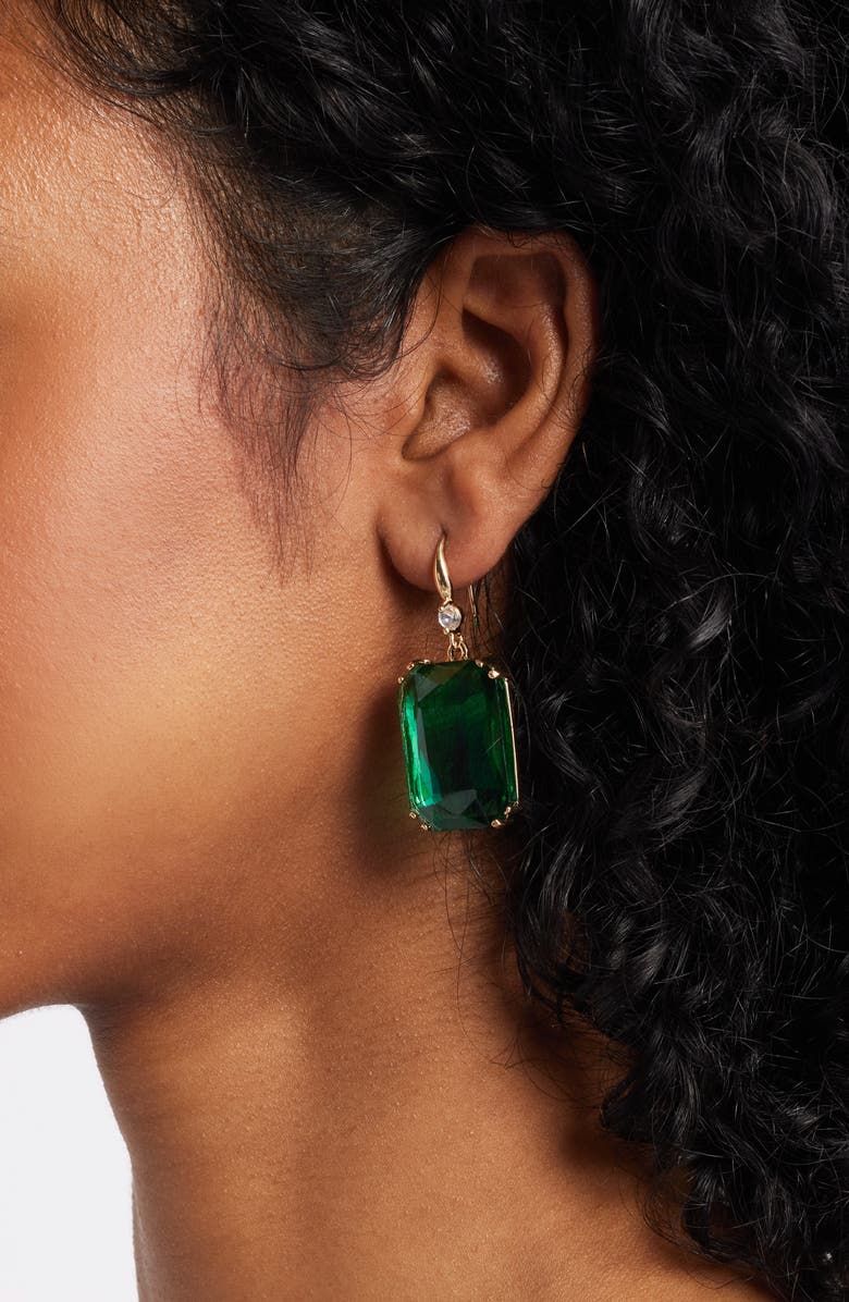 CRISTABELLE Soft Square Crystal Drop Earrings, Alternate, color, Clear-Emerald-Gold