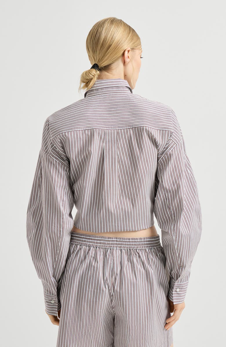 Brunello Cucinelli Striped poplin shirt, Alternate, color, Bordeaux