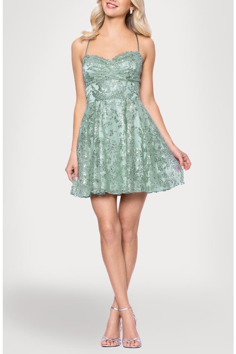 Glitter Lace-Up Fit & Flare Dress, Main, color, SAGE