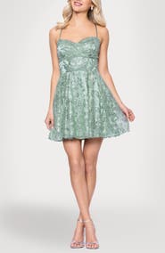 Blondie Nites Glitter Lace-Up Fit & Flare Dress
