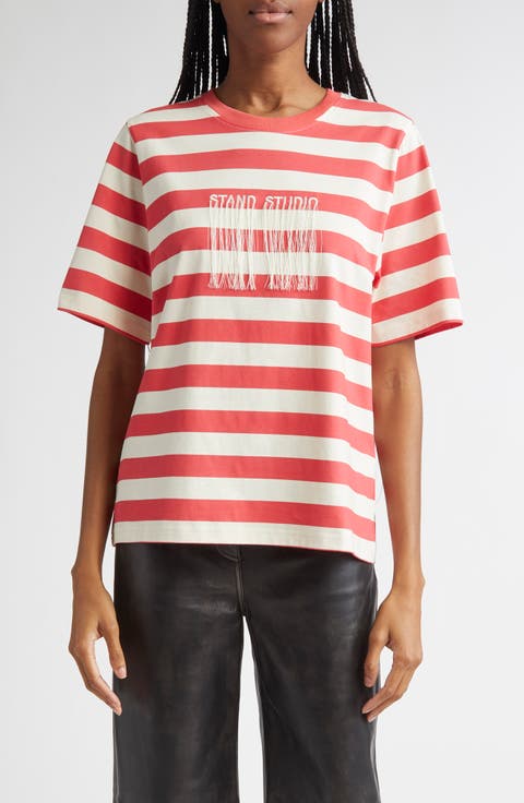 Women'S Red Striped Shirt Style Top5