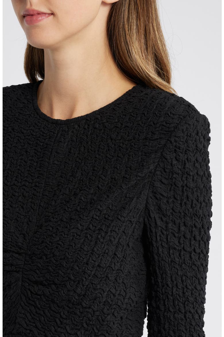 Textured Long Sleeve Midi Dress, Alternate, color, BLACK