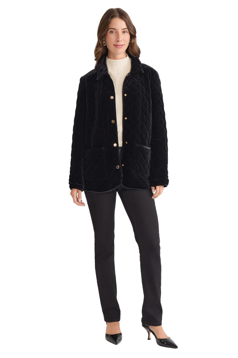 Quilted Velvet Snap Front Jacket, Alternate, color, JONES BLACK