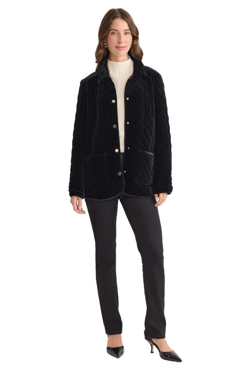 Jones New York Quilted Velvet Snap Front Jacket In Black