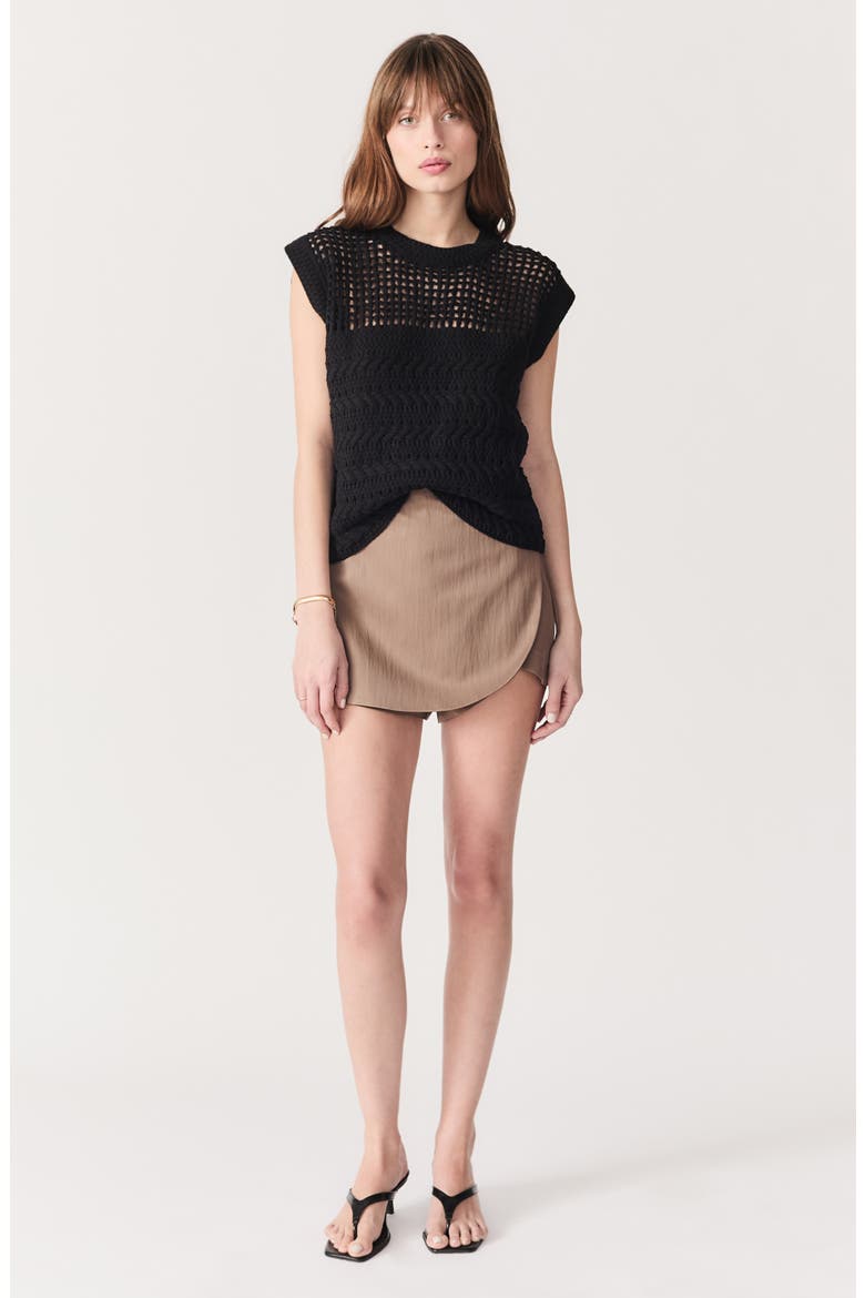 Paulo Open Stitch Cap Sleeve Sweater, Alternate, color, BLACK