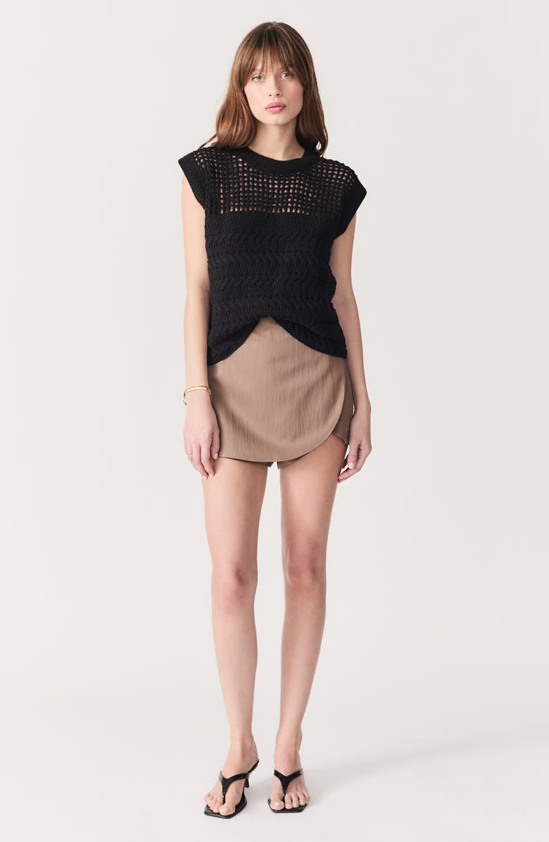 DELUC Paulo Open Stitch Cap Sleeve Sweater, Alternate, color, Black