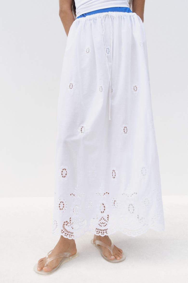 Eyelet-embroidered Drawstring Skirt, Alternate, color, White