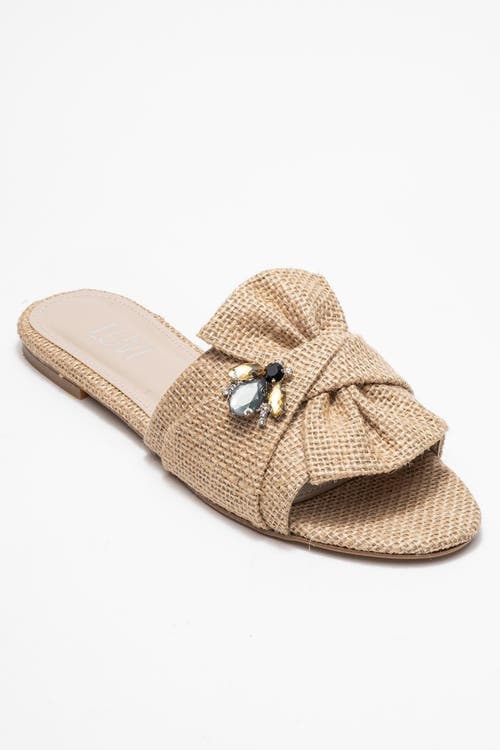 Prologue Shoes Daphne Raffia Bow Slide Sandal In Brown