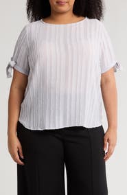 Renee C Stripe Short Sleeve Semisheer Top