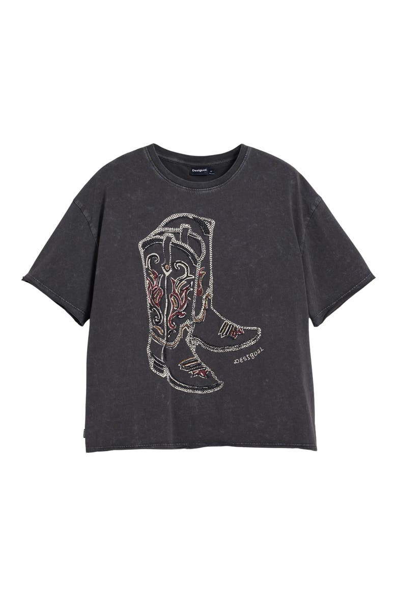 Cowboy Boot Embellished Cotton Graphic T-Shirt, Alternate, color, DARK GRAY