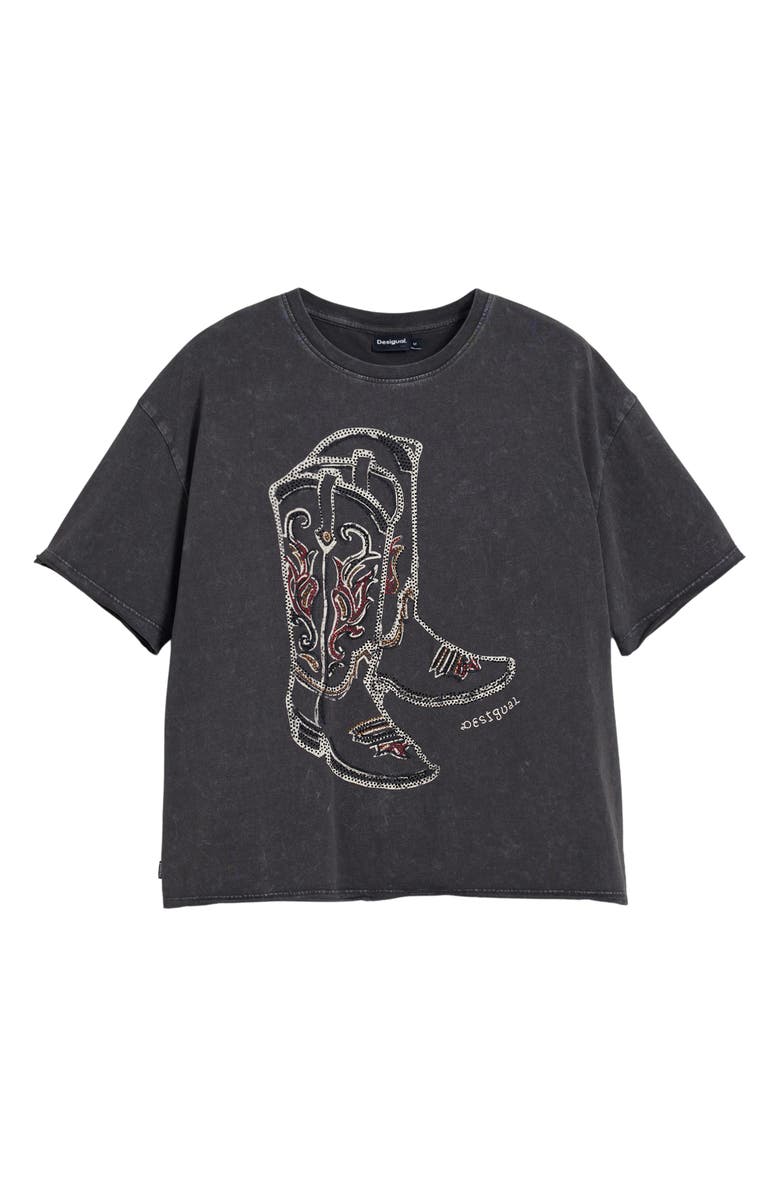 Desigual Cowboy Boot Embellished Cotton Graphic T-Shirt, Alternate, color, Dark Gray