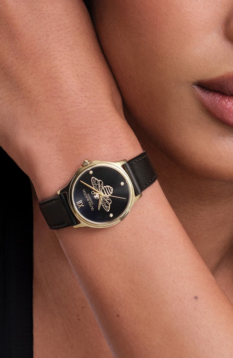 Olivia Burton Classic Bee Leather Strap Watch, 30mm, Alternate, color, 