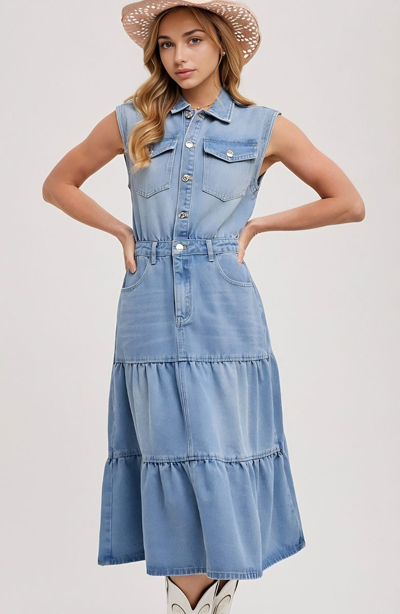 Knit and Lounge Sleeveless Denim Midi Dress, Alternate, color, Light Blue