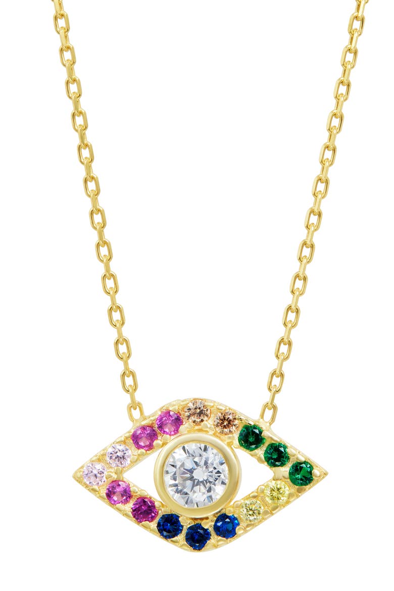 Rainbow Evil Eye Pendant Necklace, Main, color, YELLOW