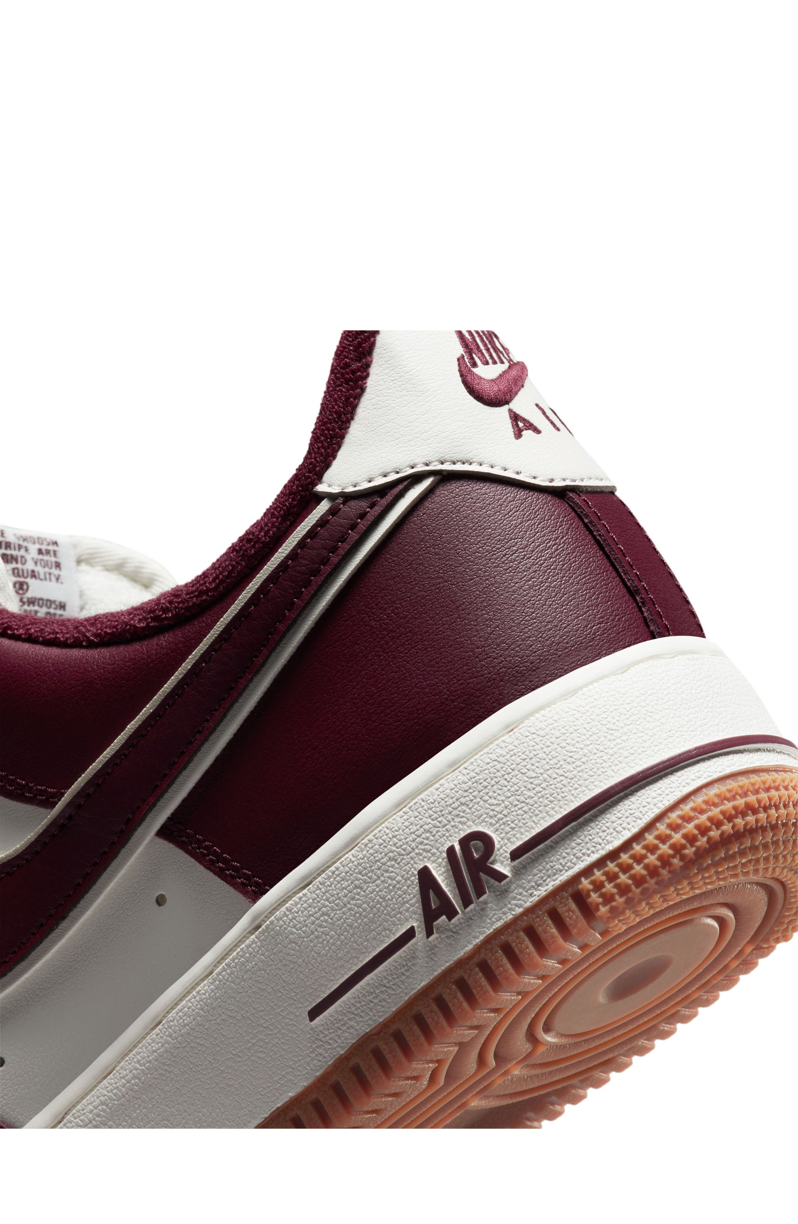Air Force 1 '07 LV8 Sneaker, Alternate, color, SAIL/ NIGHT MAROON/ BROWN