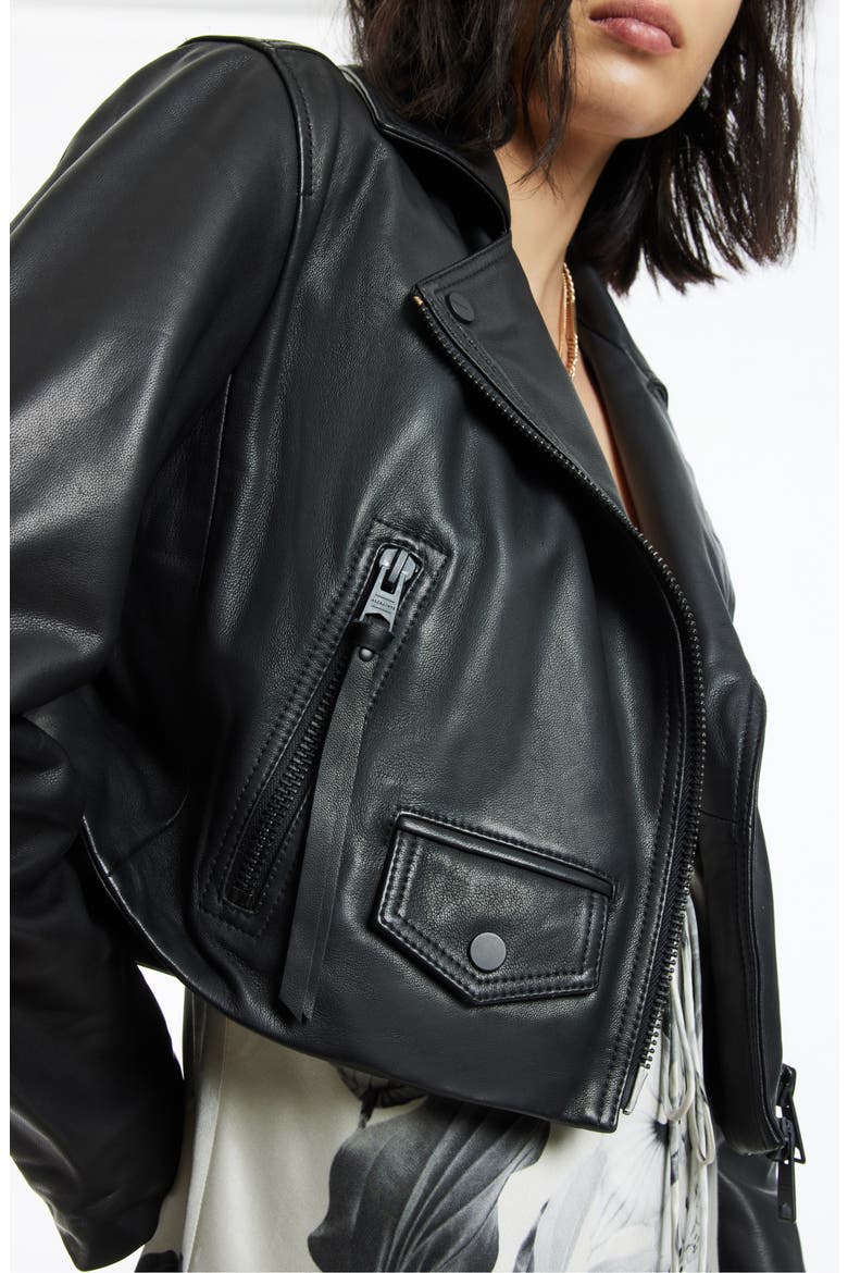 Elora Crop Leather Biker Jacket, Alternate, color, BLACK