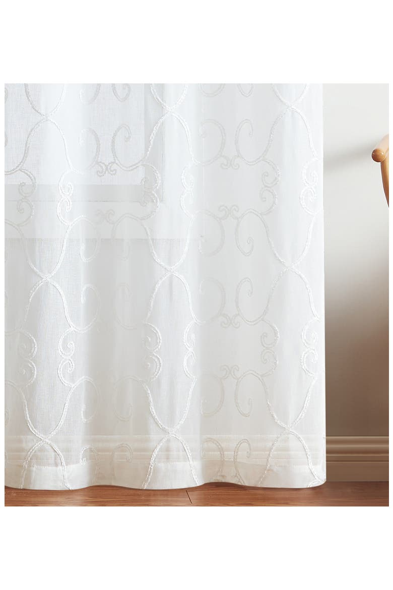 Set of 2 Embroidered Sheer Curtain Panels, Alternate, color, WHITE