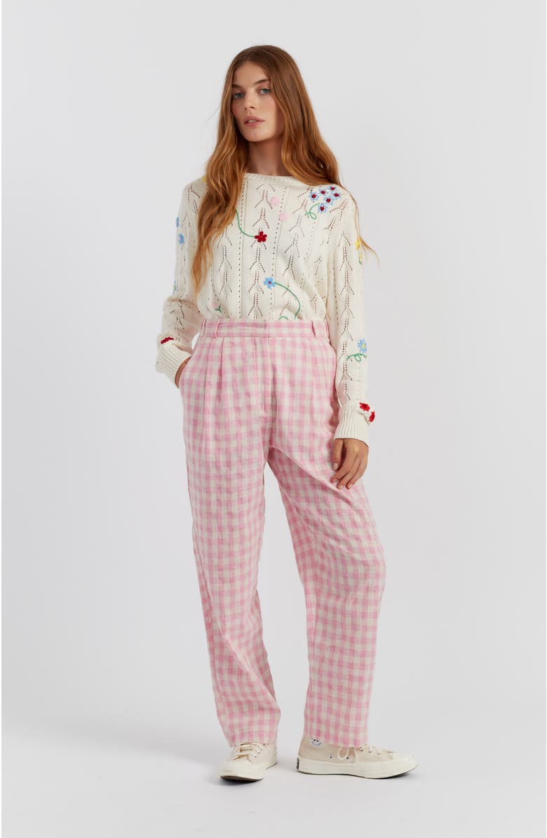 Chinti & Parker Linen Blend Gingham Pants, Main, color, Pink Gingham
