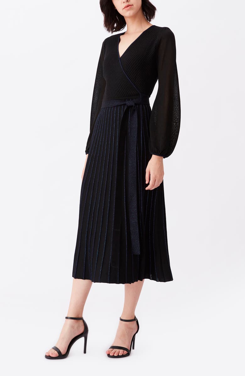 DVF Shelley Sparkle Ribbed Long Sleeve Wrap Dress, Alternate, color, 