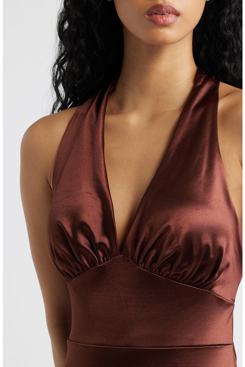 Royale Satin Halter Gown, Alternate, color, CHOCOLATE