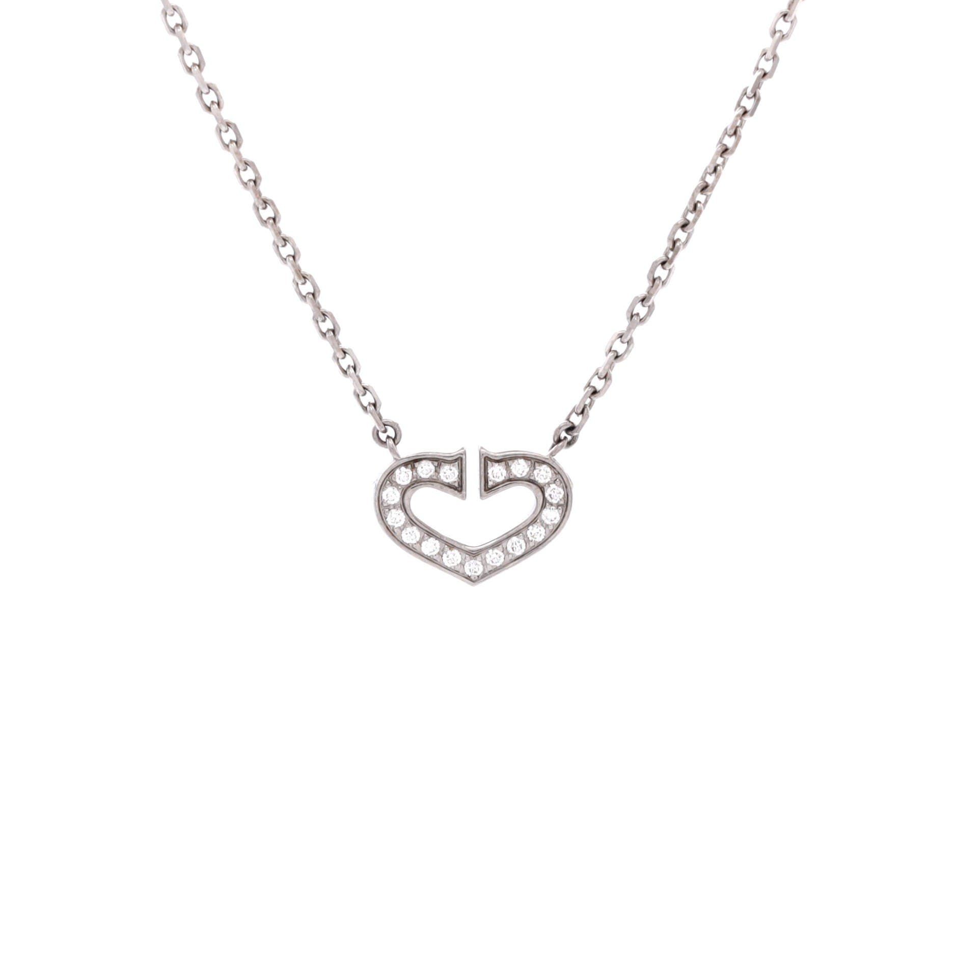C Heart de Cartier Pendant Necklace 18K White Gold with Pave Diamonds, Main, color, Metallic Gold