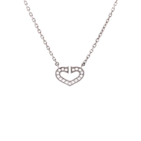 C Heart de Cartier Pendant Necklace 18K White Gold with Pave Diamonds