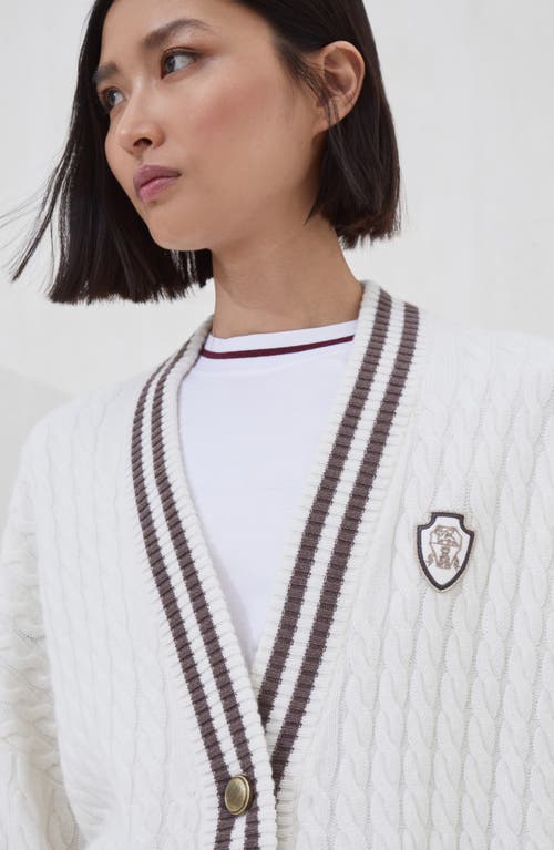 Brunello Cucinelli Cable Knit Cardigan With Patch Pockets In White