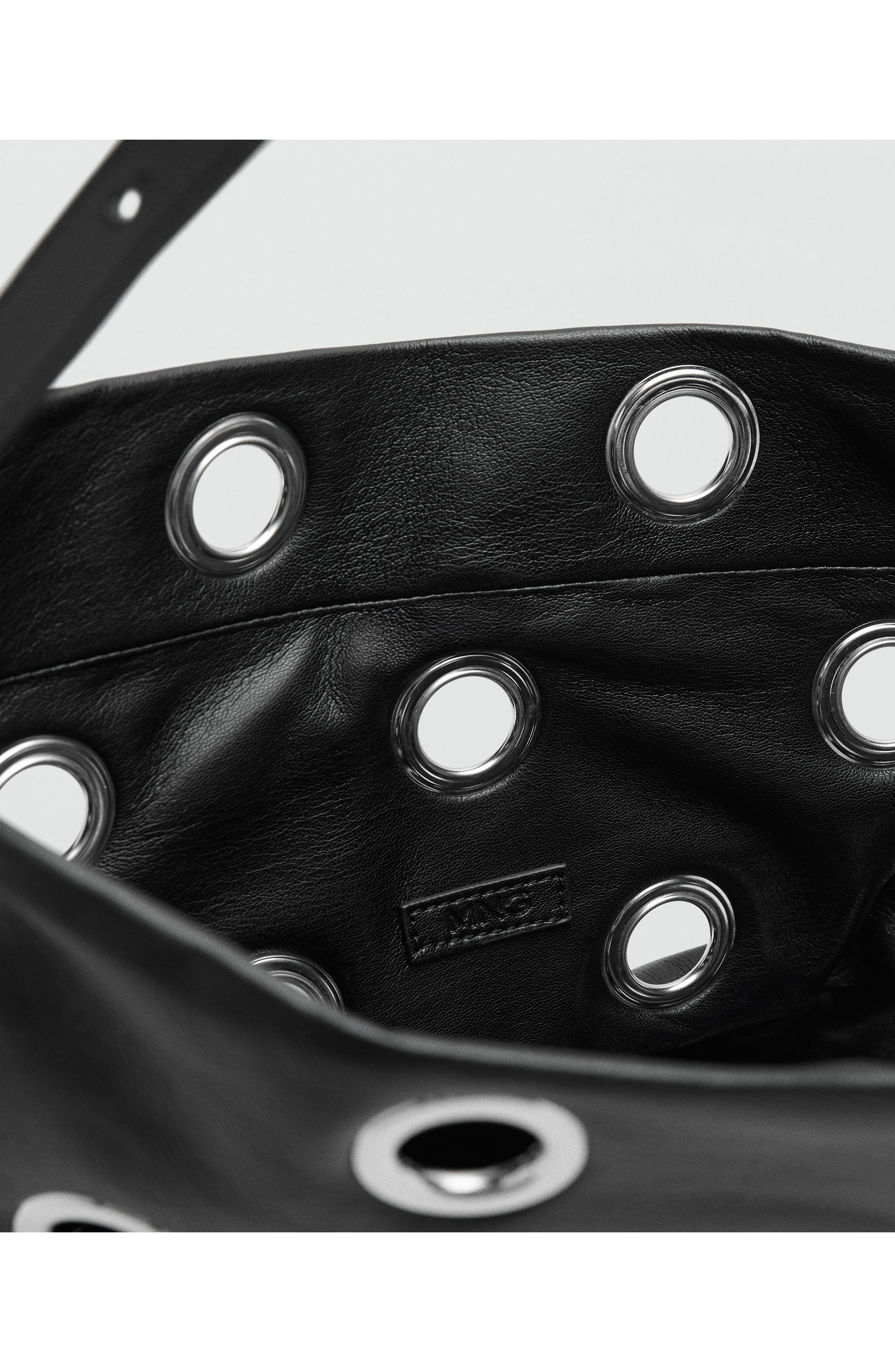 MANGO Faux Leather Eyelet Crossbody Bag, Alternate, color, Black