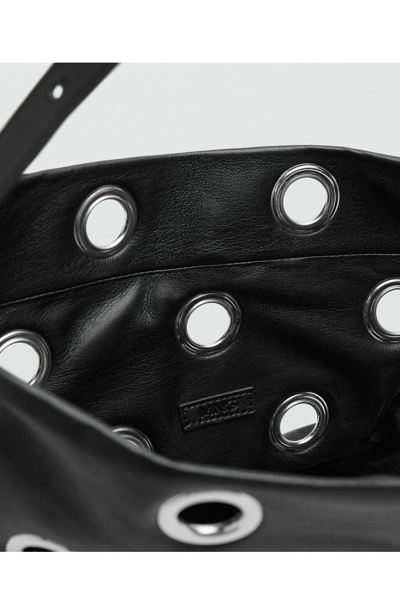 MANGO Faux Leather Eyelet Crossbody Bag, Alternate, color, Black