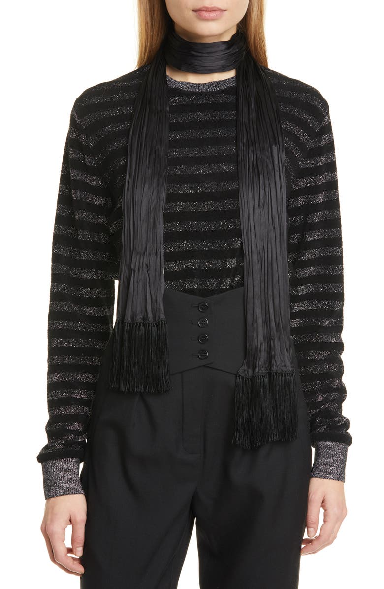 Saint Laurent Plissé Fringe Silk Scarf, Alternate, color, 